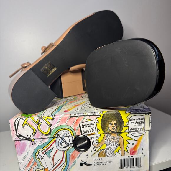 New Jeffrey Campbell Dollz Cap Toe Slingback Pumps Beige Black Buckle Sz 10 - Picture 7 of 8